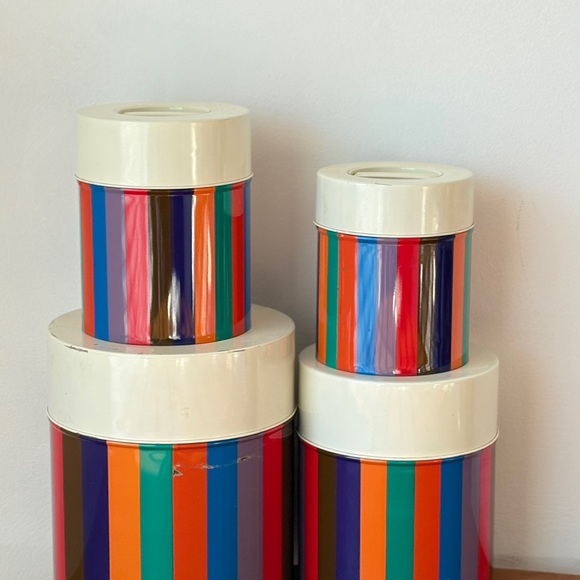 San Remo Colorful Striped Canister Set Mid Century Kitchen Bathroom Storage Tins - Picture 13 of 16